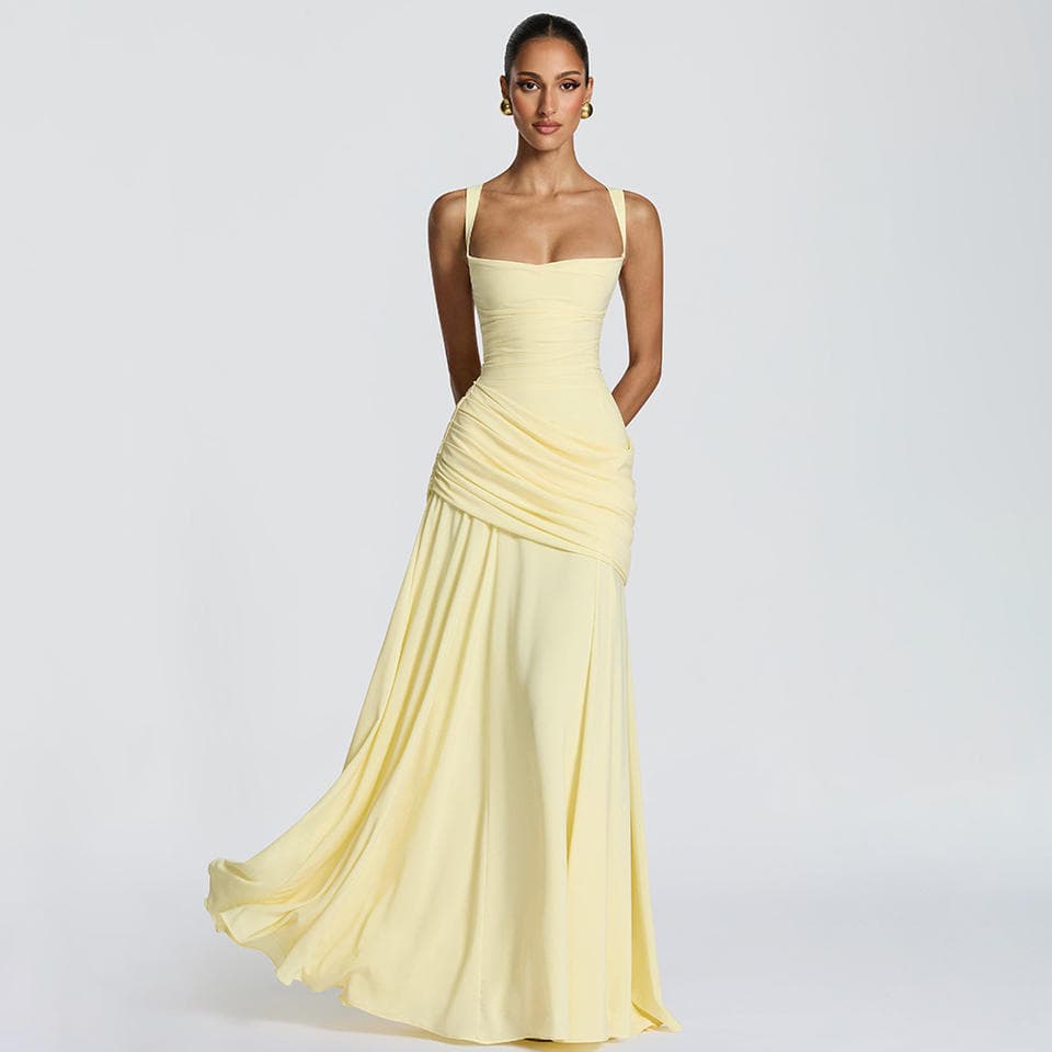 Wenshuo Simple Solid Color Dress Wholesale Sleeveless Dress Custom logo Elegant Long Dress Factory Directly