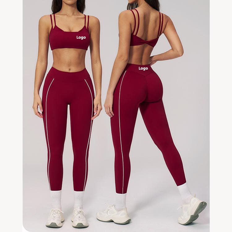 78 Nylon 22 Spandex Fashion 2 in 1 Activewear White Trim  Bra and Legging Women Yoga Set