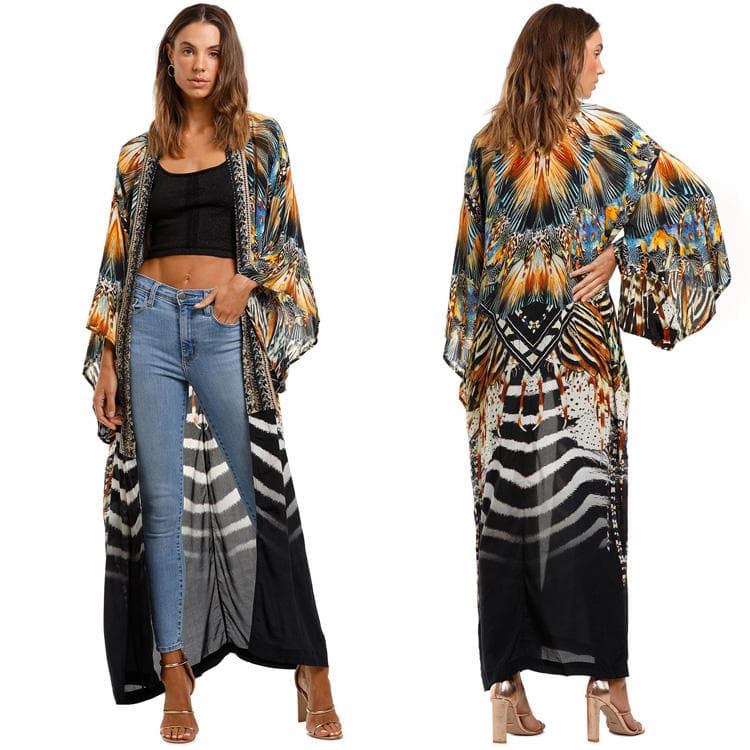 Wholesale Beach Blouse Positioning Printing Beach Dress Casual Cardigan Bikini Cover Ups