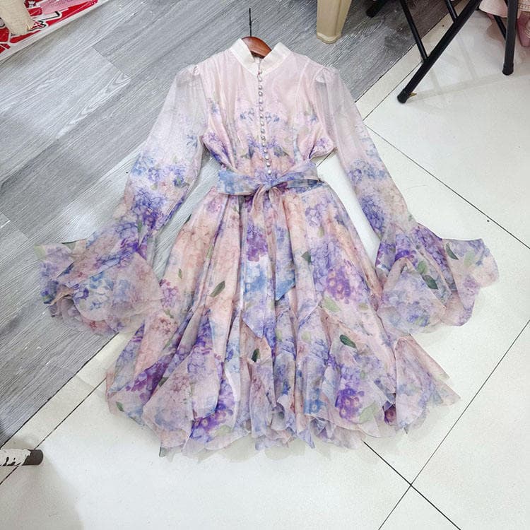Wenshuo Printed Ruffle Short Dress Wholesale Flowy Tiered Dress Custom logo High Quality Dress Factory Directly