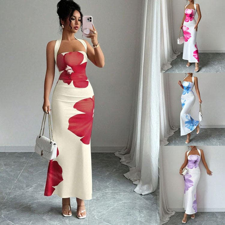 Wenshuo Halter Dress Wholesale Slim Fit Maxi Dress Custom logo Printed Casual Dress Factory Directly