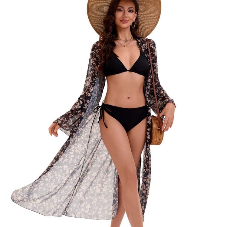 Wholesale Floral Cover up Bikini Black Sexy Beach Bikini Swimwear