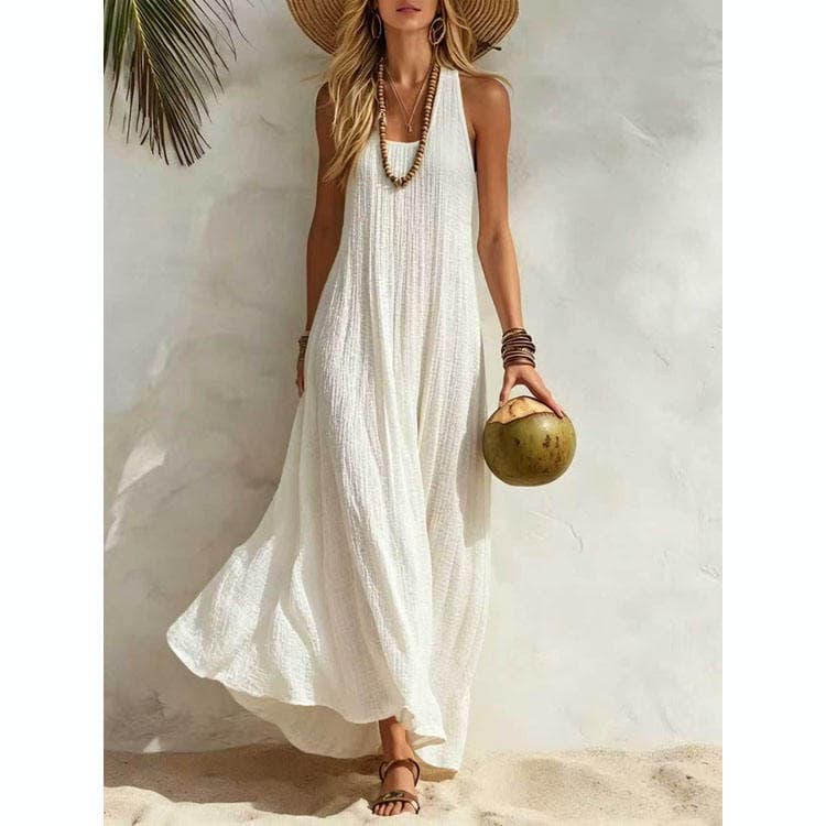 Wenshuo Casual Sleeveless Dress Wholesale Solid Color Dress Custom logo Simple Beach Dress Factory Directly