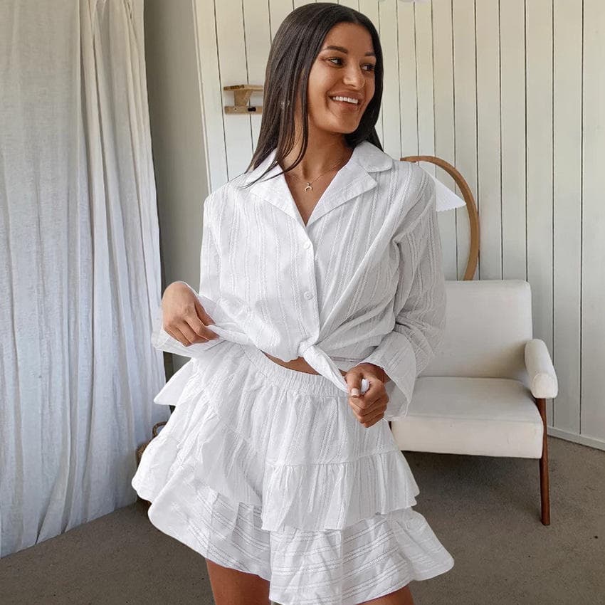 Solid Color Skirt Factory Directly Cotton Shirt Suit Wholesale Long Sleeved Home Clothes Custom logo