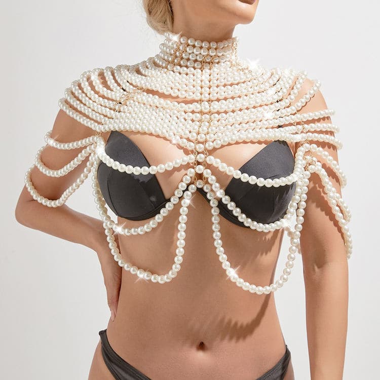 2023 New Elegant and Gorgeous Multi Layer Pearl Women Body Chain Women Tops