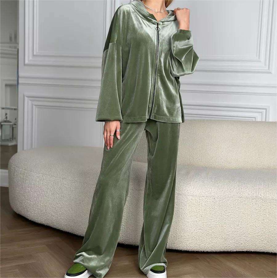 2025 New Velvet Sweatshirt Factory Directly Solid Color Hooded Sportswear Soft Drawstring Trousers Wholesale