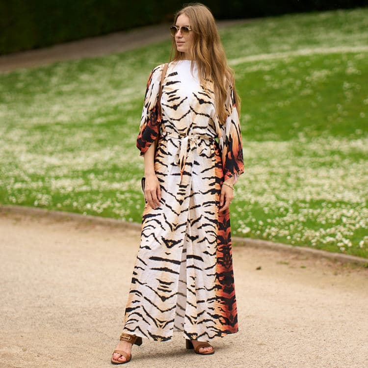 2023 Wholesale New Tiger Pattern Holiday Beach Cover up Belt Sunscreen Tunic