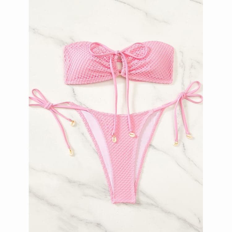 Wholesale Gathering One Shoulder Pink Swimwear Special Fabric Bikini 2 Piece Bathing Suit