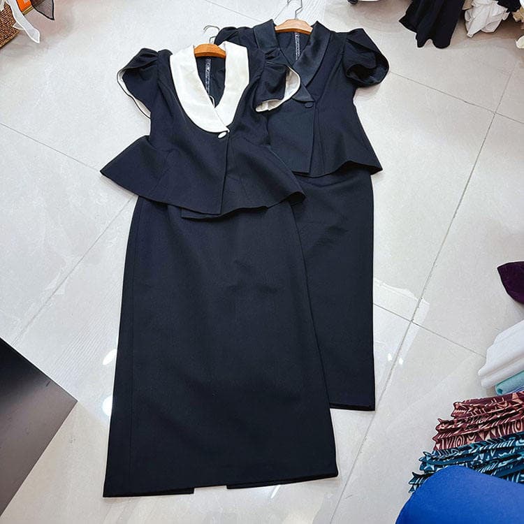 Wenshuo Fashion V Neck Dress Wholesale High Quality Dress Set Custom logo Satin Workwear Dress Factory Directly