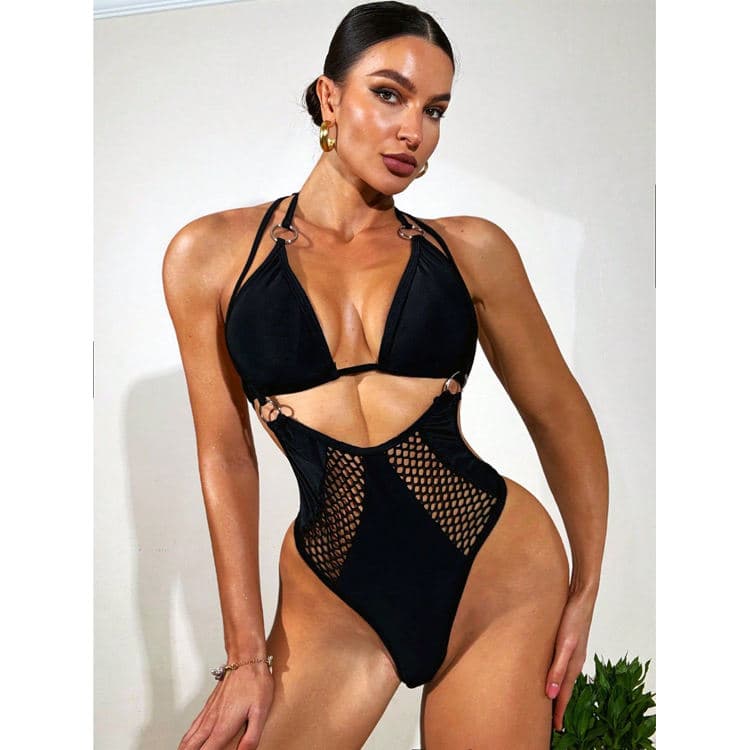 Customized See Through Mesh Bikini Sexy Backless High Waist Tight Swimsuit Bandage Thong Swimsuit