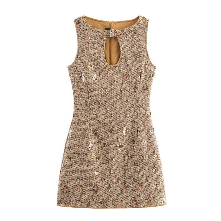 2026 Women Mini Casual Dress New Sequined Sleeveless Dress Hollow Out Slim Fit Elegant Women Dress Wholesale