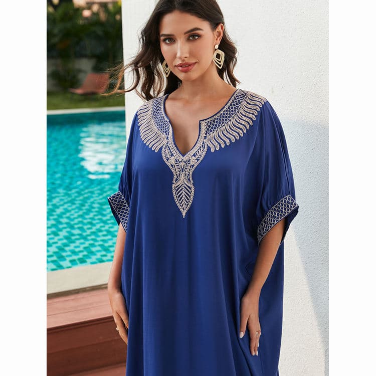 Wholesaler Loose Rope Embroidered Vacation Long Dress Beach Sexy Cover Ups for Women