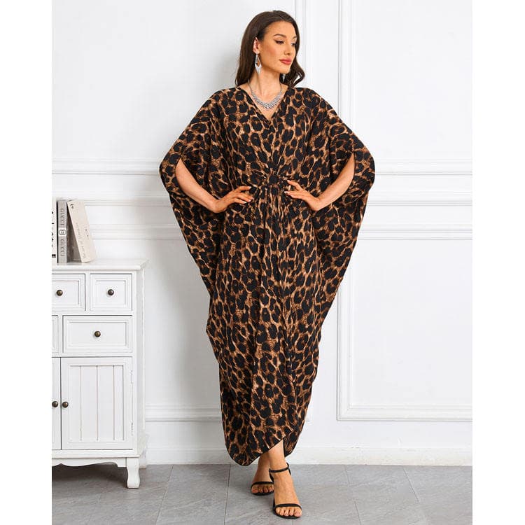 Wenshuo Stylish Leopard Dress Wholesale Loose Maxi Dress Custom logo Vacation Beach Dress Factory Directly