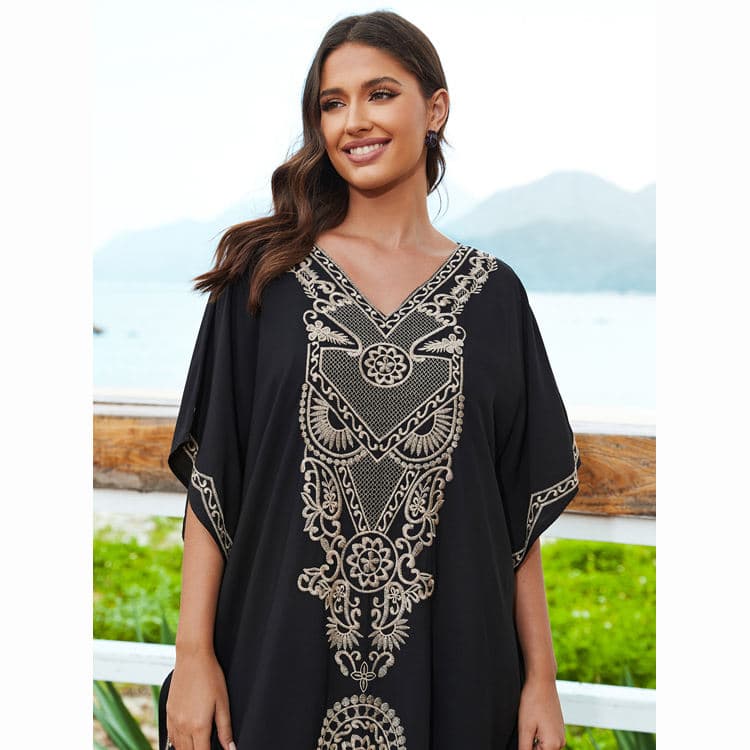 Wholesaler Rayon Embroidered Gowns Oversize Vacation Long Dress Beach Sexy Cover Ups for Women
