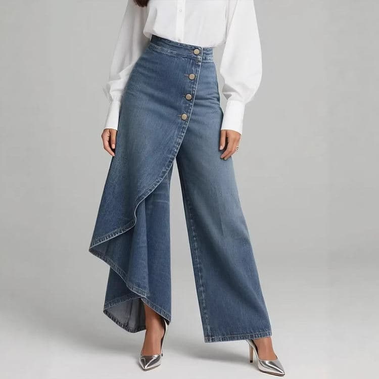 2026 New Arrival Loose Fit Solid Color Casual Pants Denim Print Pants Asymmetrical Fashion Pants