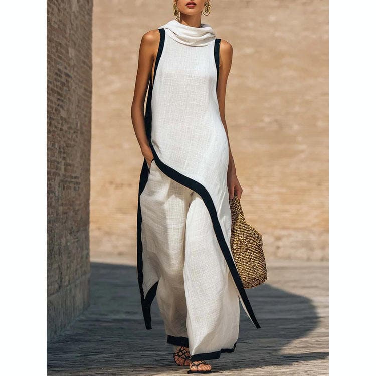 Wenshuo Sleeveless Long Top Wholesale Loose Casual Trousers Custom logo Simple Hooded Work Suit Factory Directly