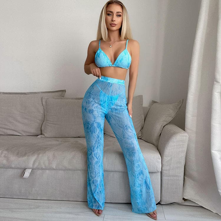New Sexy Triangle Bikini Snake Print Swimsuit Three Piece Beach Bikini