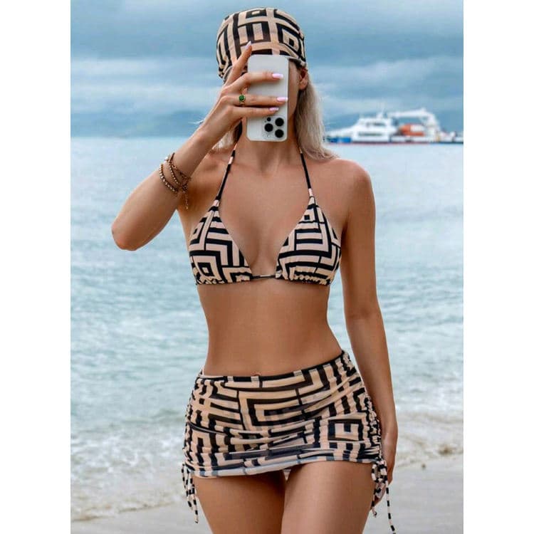 Wholesale Three Piece Bathing Suit New Striped Printed Bikini Swimsuit Sexy Spa Vacation Bikini