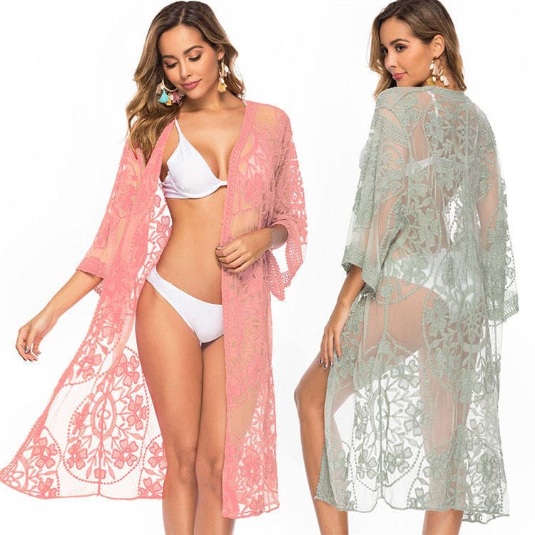 Lace Embroidered Cardigan Bikini Top Cardigan Sun Protection Clothing Beach Cover up