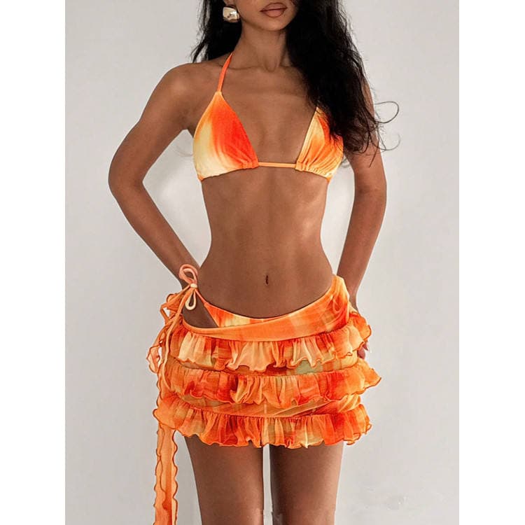 Wholesale Gradient Tie Dye Bikini Orange Swimsuit Sexy Girl Bikini Set
