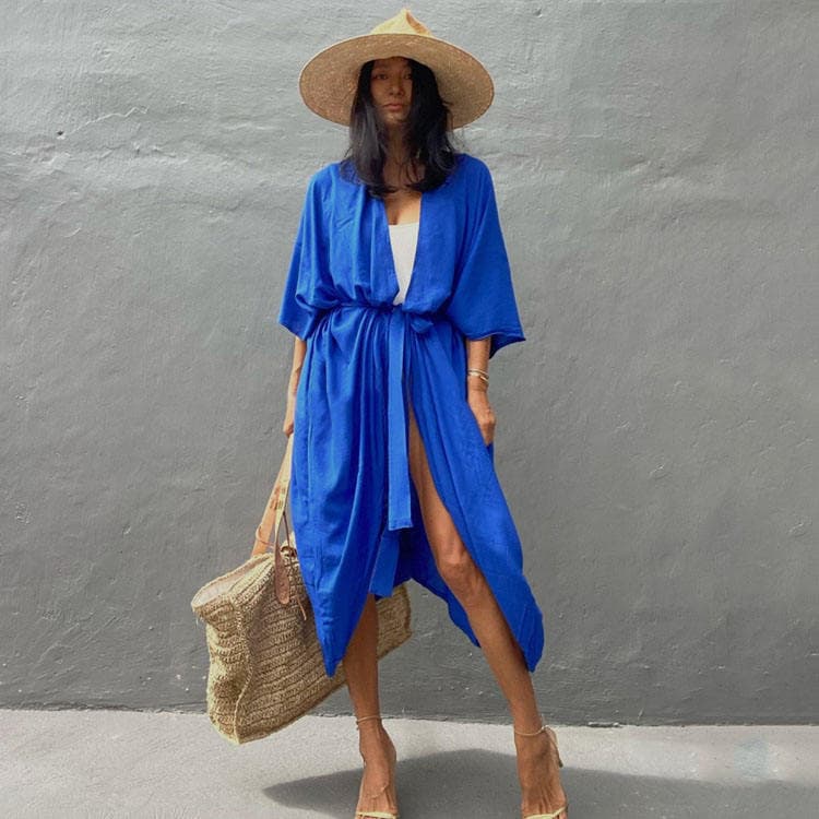 Rayon Cardigan Holiday Sunscreen Shirt Bikini Solid Color Beach Cover up