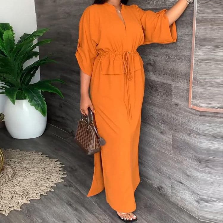 Wenshuo Long Shirt Dress Wholesale Stylish Drawstring Dress Custom logo Slit Maxi Dress Factory Directly