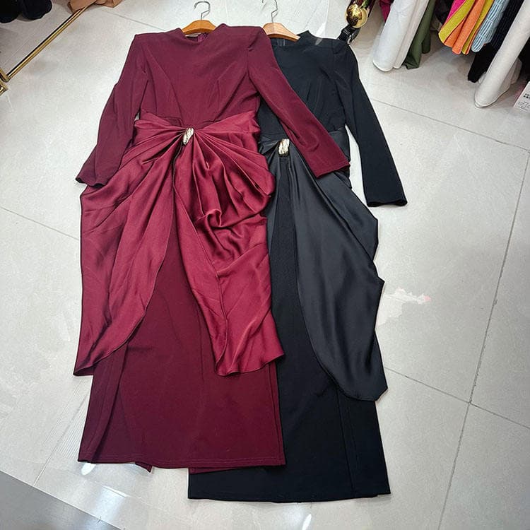 Wenshuo Long Sleeve Fitted Dress Wholesale Satin Bodycon Dress Custom logo High Quality Dress Factory Directly