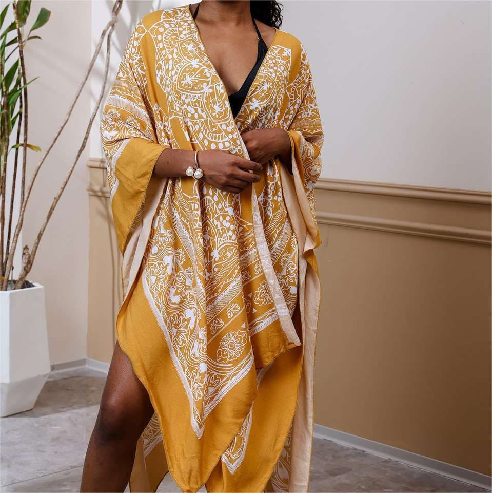 Printed Beach Cardigan Cover up Women Bikini Cover up Factory Directly Retro Color Loose Coat 2025
