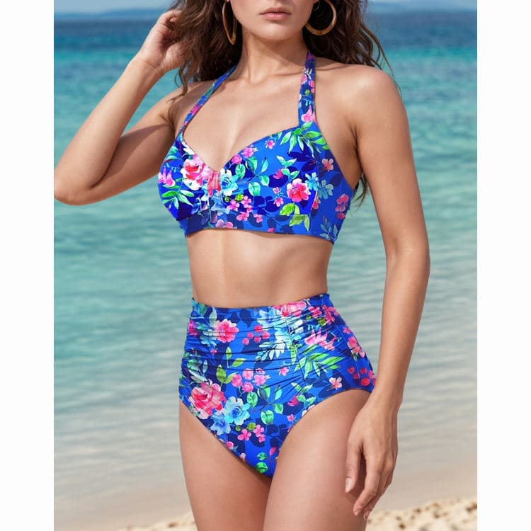 Floral Printed Solid Color Swimwear Two Piece Suit Custom Wholesale Bikini for Women