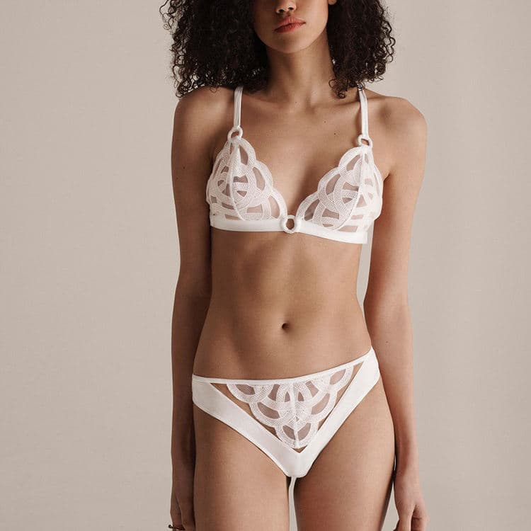 New French Style Sexy Romantic Lingerie Women Mesh Embroidery Thin Bra Set No Steel Ring