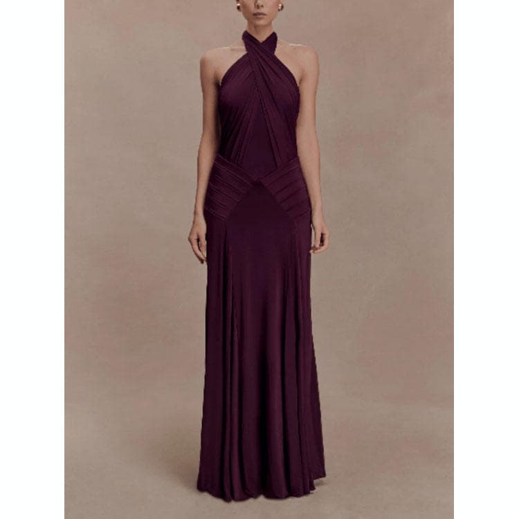 Wenshuo Halter Bandage Dress Wholesale Simple Sleeveless Dress Custom logo Solid Color Long Dress  Factory Directly