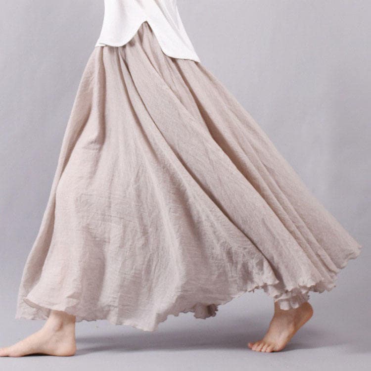 Summer 2024 Korean Loose Cotton and Linen Elastic Waist a Line Skirt Large Swing Women Long Dress