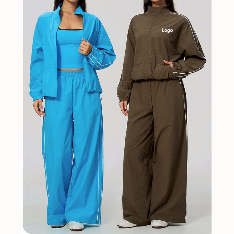 Women Stand Collar Zip up Tracksuit Contrast Color Quick Dry Breathable High Stretch Running Set Jogging Suit Sports Wear