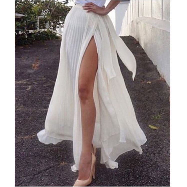 New Wholesale White Crease Slim Split Skirt Long Skirt Solid Color Bikini Cover Ups