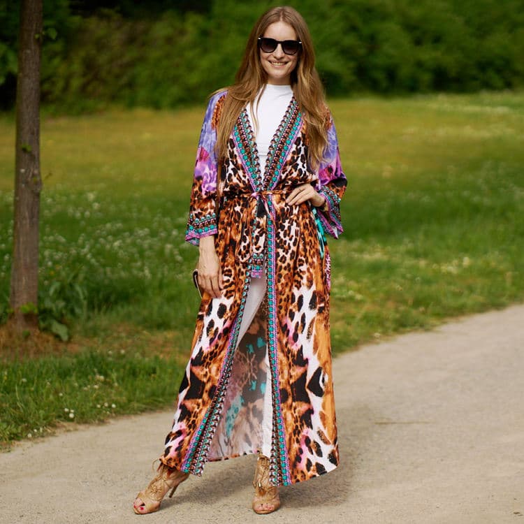 2022 New Print Cardigan Beach Vacation Bikini Cover up Belt Sunscreen Tunic