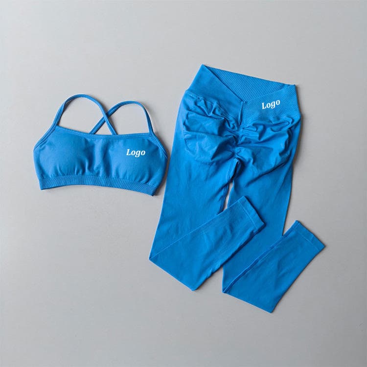 90 Nylon 10 Spandex Seamless Activewear Cross Back Bra and Butt Scrunch Legging Yoga Set