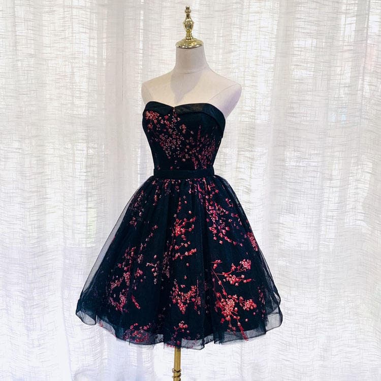 2024 New Elegant Black Sheath Printed Floral Puffy Skirt Sexy Party Club Evening Dress for Women