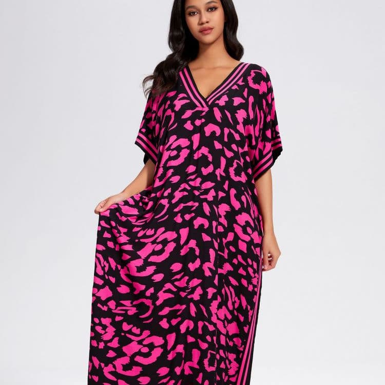 2024 New Rose Red Printed Beach Cover Ups Robe Style Loose Vacation Sunscreen Bikini Cover Ups