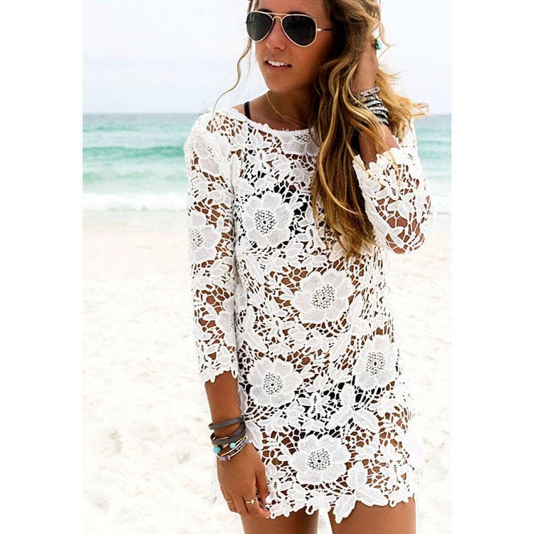 Sexy Water Soluble Lace Crochet Women One Piece Bikini Cover up