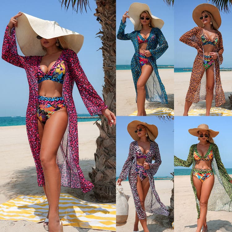 New Fashionable Bikini Swimsuit Sexy Leopard Print Bikini Fashionable Tropical Print Swimsuit for Women