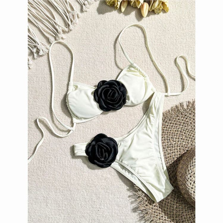 Romantic Exquisite Vintage Rose 3D Flower Two Piece Swimsuit 2024 New Style 2 Piece Swimwear