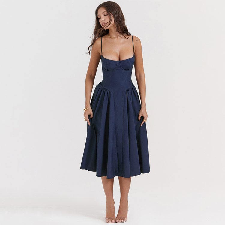 Wholesale 2023 Elegant Casual Dress Sexy Spaghetti Strap Backless Dress Sleeveless Solid Slim Midi Dress