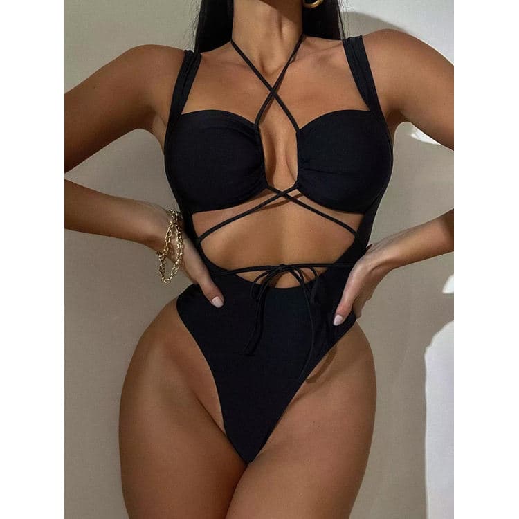 Customized Bikini Swimsuit Hot Sale Sexy One Piece Swimsuit Hollow Backless Tie Bikini