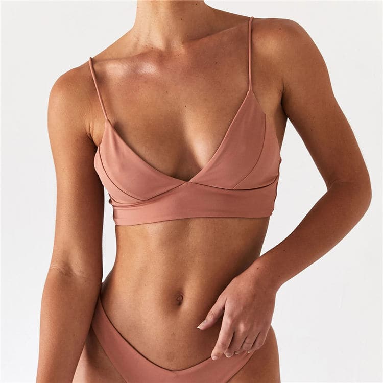 Custom logo Solid Color Women Sexy Underwear Bikini Two Pieces Bikini