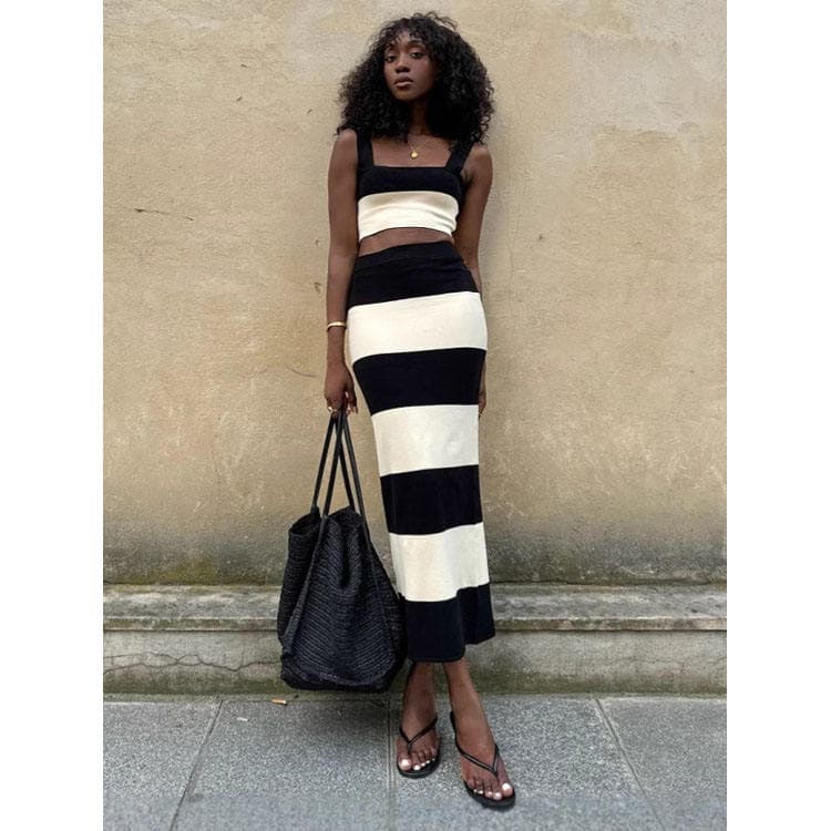 Wenshuo Striped square Neck Dress Wholesale Loose Long Knit Dress Custom logo Sleeveless Crop Dress Factory Directly