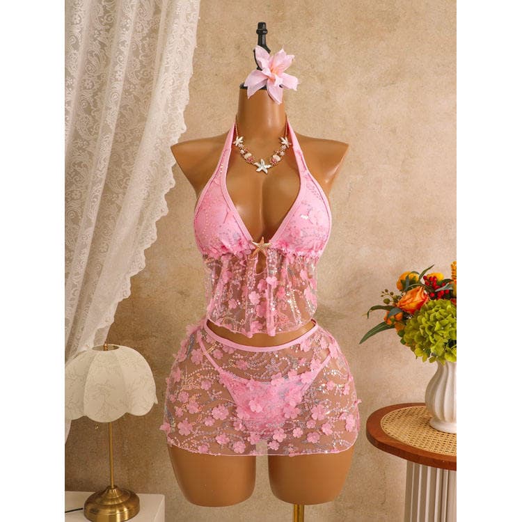 2026 New Fashion Bikini Set 3 Piece Summer Swimwear Halter Backless Summer Beach Sea Pretty Design Swimsuit