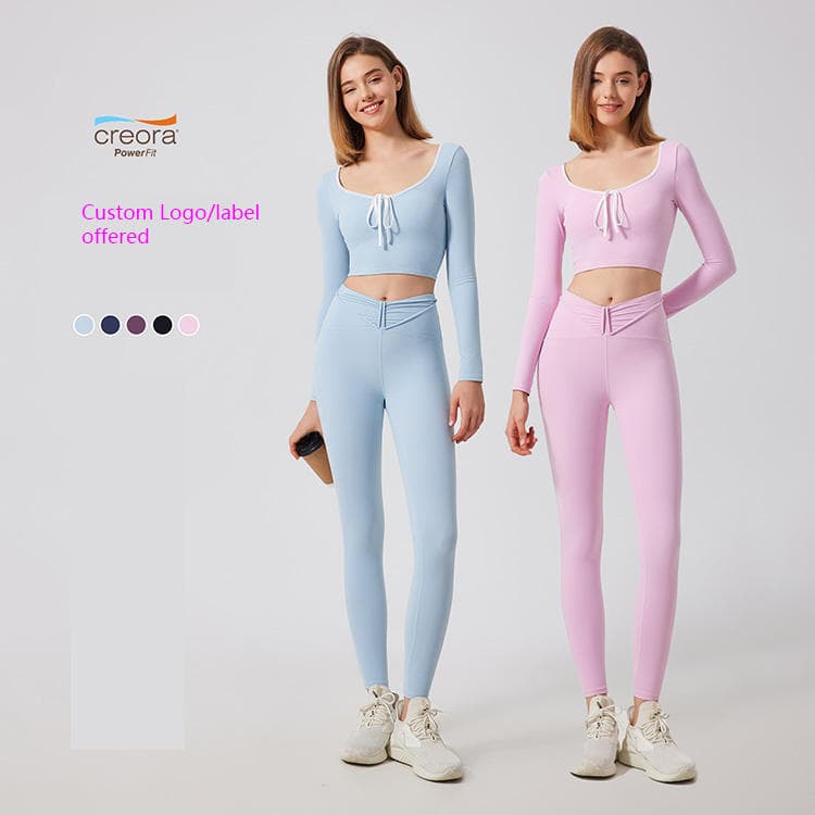 Nude Feeling Activewear Young Girl Pastel Color Seagull Collar Pilates Set 2 Piece Yoga Set