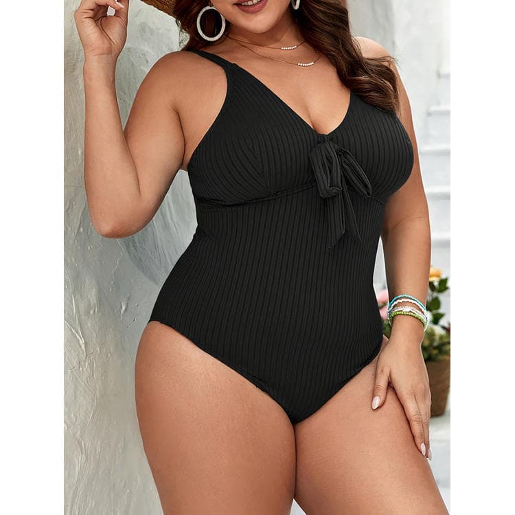 Wholesale New Plus Size Bikini Pit Stripe Fabric One Piece Bikini Solid Color Swimsuit