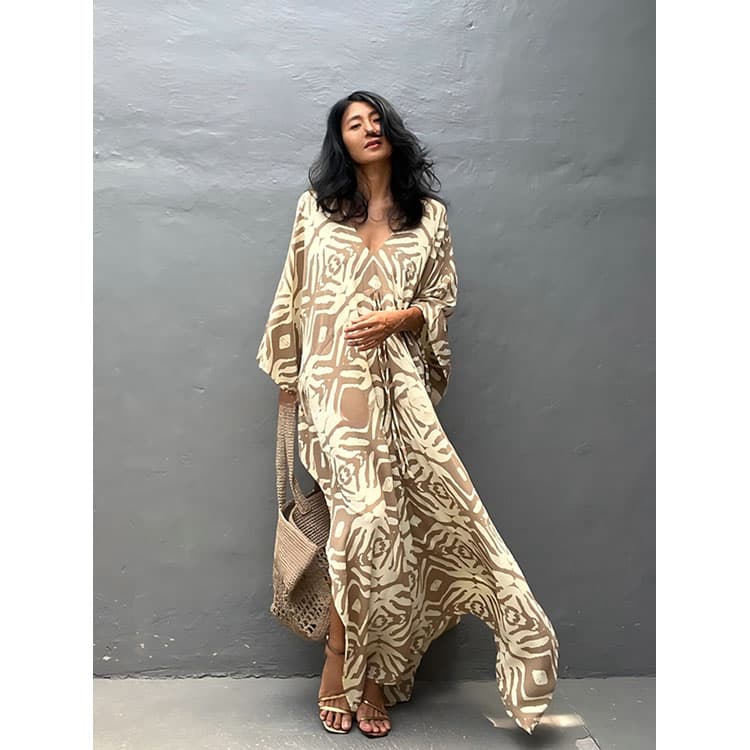 Beach Cover up Dress for Women Rayon Long Kimono with Drawstring Resort Sun Protection Shirt Wholesale