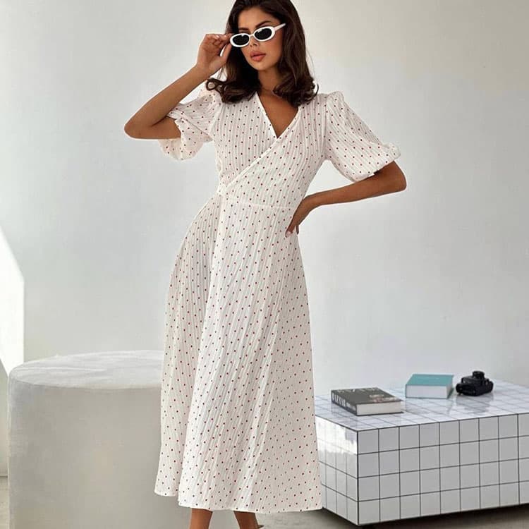 100% Cotton Soft Dress Custom logo Polka Dot Women Pajamas Wholesale Puff Sleeve Nightgown Factory Directly